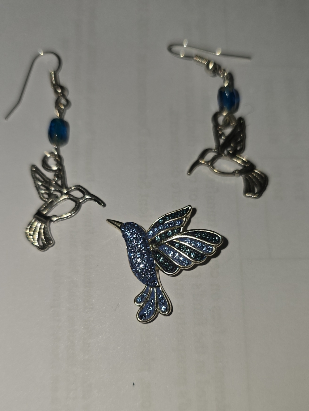 Blue Hummingbird  925 Sterling Pendent and Earrings Set - Sparkle Accent
